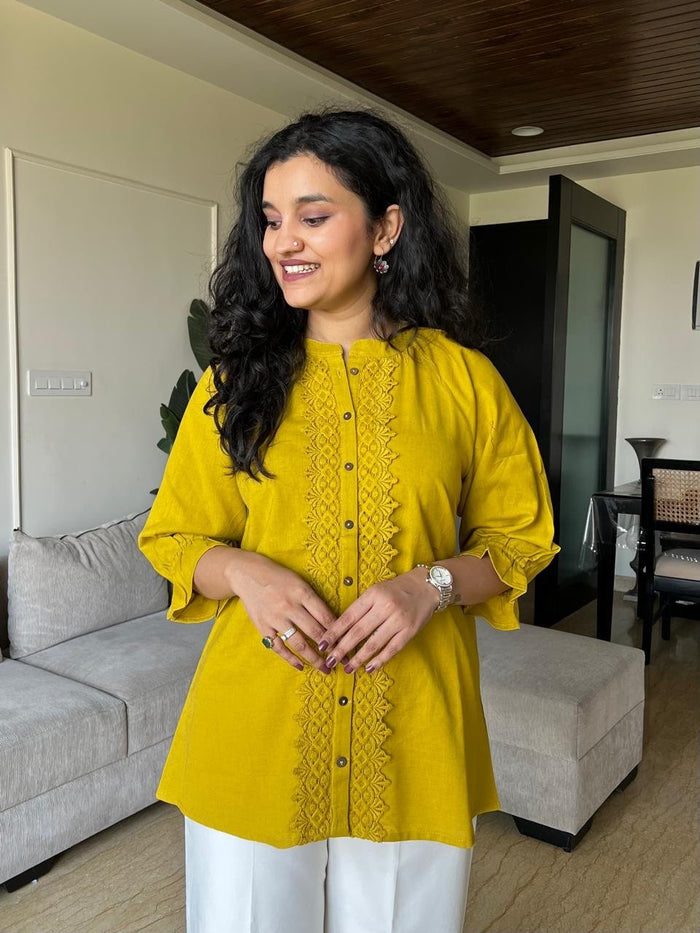 Tisha Cotton Statement Top- Yellow