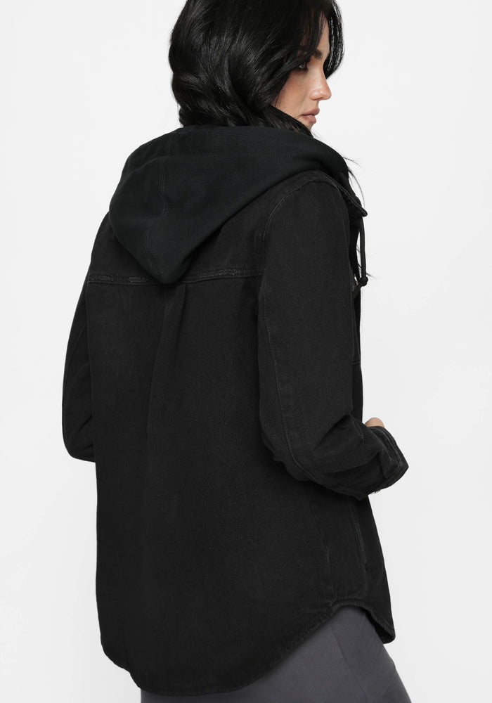 Trellis Hooded Pocket Denim Shacket