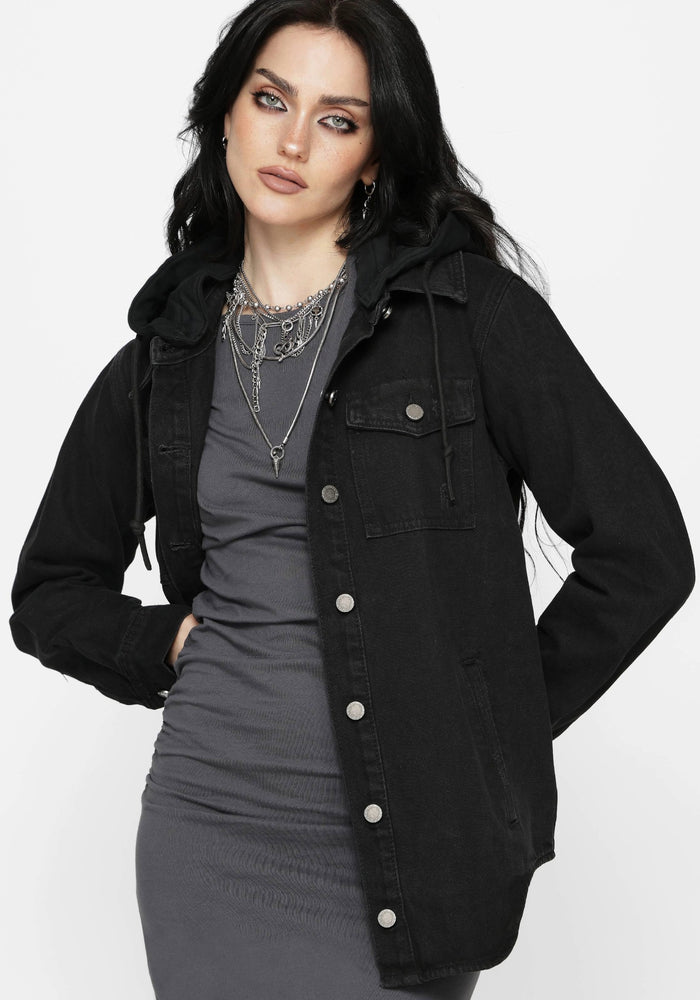 Trellis Hooded Pocket Denim Shacket
