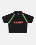 TUSCANY KNIT BLACK - black knitted polo shirt, front view - Cold Culture