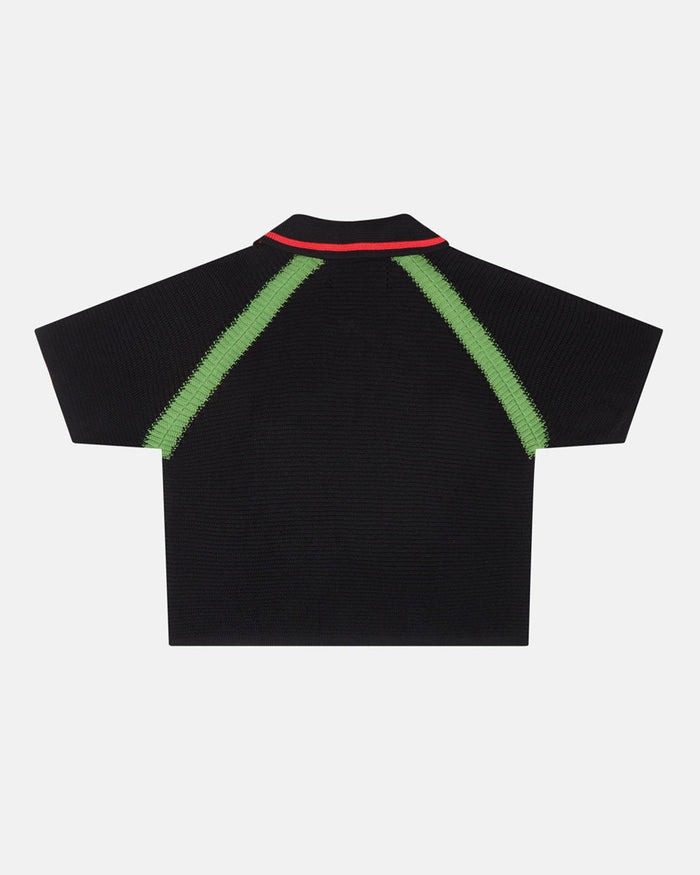TUSCANY KNIT BLACK - black knitted polo shirt, back view - Cold Culture