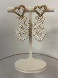 Valentines Earrings Beaded XO 3005 - White