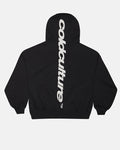 VERTICAL HOODIE BLACK - black vertical logo hoodie, back view - Cold Culture