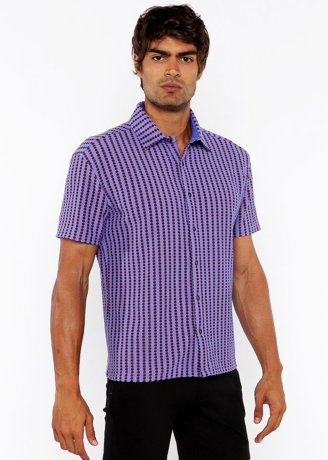 VERTICAL STRIPE OPEN STRETCH KNIT SHIRT