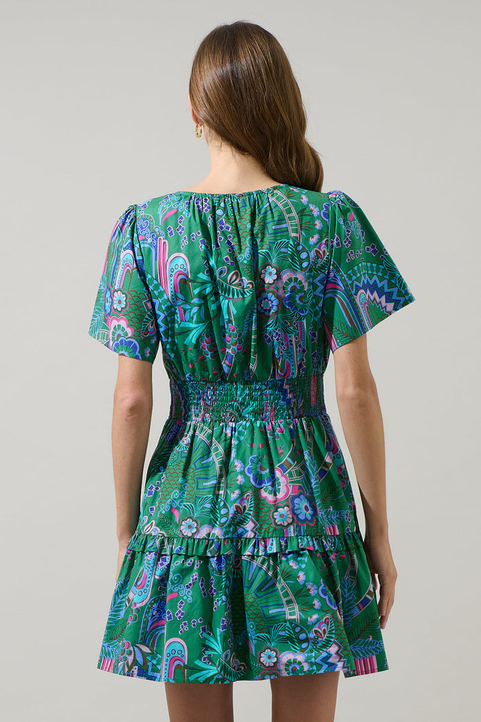 Vesper Geo Aylin Smocked Mini Dress