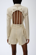 Vienna Cutout Fringe Backless Blazer In Apricot