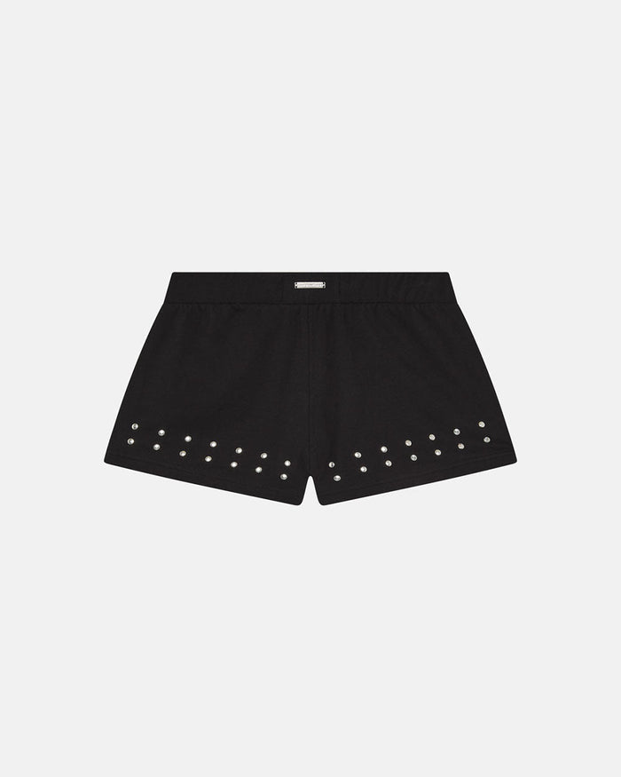 WHISPERS SHORTS BLACK - black studded shorts, back view - Cold Culture