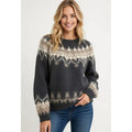 Women's Jacquard Sweater - Round Neck Knit Pullover Top