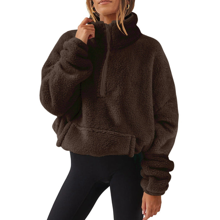 velvet fleece half zip sweater pocket detail close fabric texture