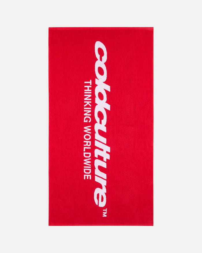 WORLDWIDE TOWEL VIVID RED AND WHITE - red and white beach towel, front view - Cold Culture