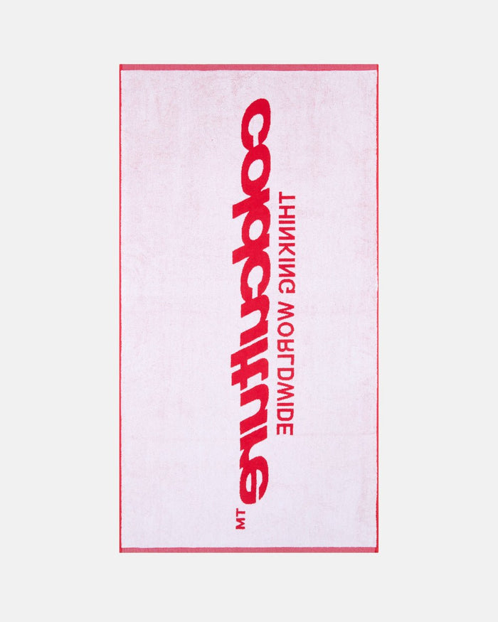 WORLDWIDE TOWEL VIVID RED AND WHITE - red and white beach towel, back view - Cold Culture
