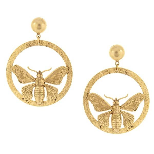 YI - Butterfly Framed in the Hammered Hoop Earrings