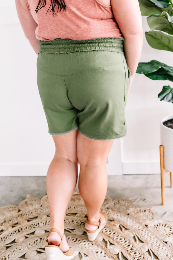 Zenana Summer Blend Lightweight Drawstring Shorts In Olive