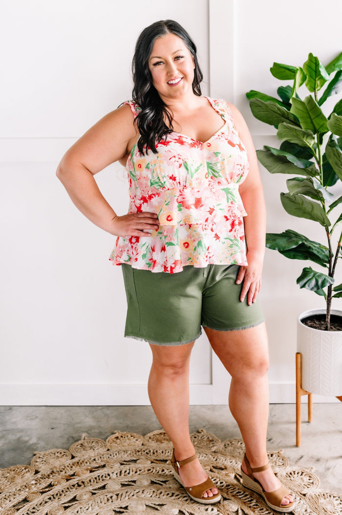 Zenana Summer Blend Lightweight Drawstring Shorts In Olive
