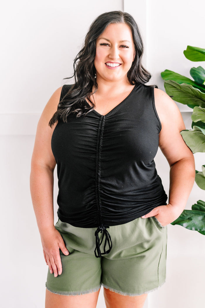 Zenana Summer Blend Lightweight Drawstring Shorts In Olive